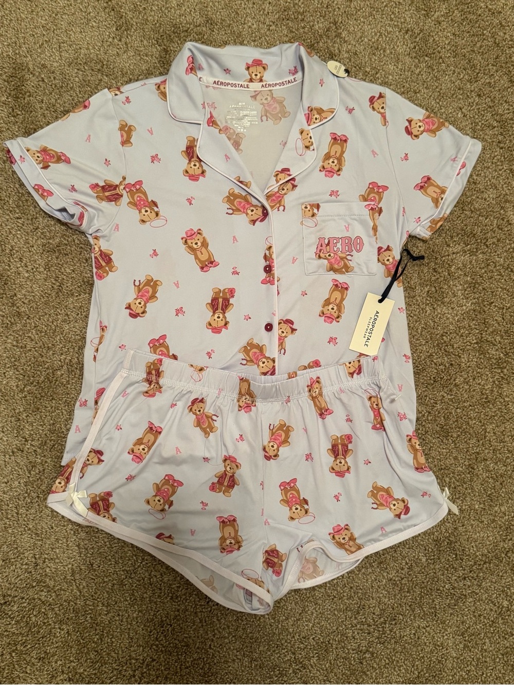 Aeropostale Women’s ' Pink Bear western Print Short Pajama Set